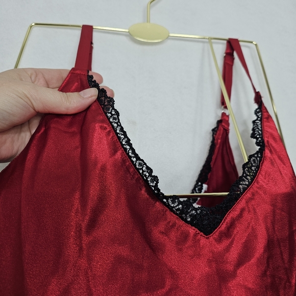 Oscar De La Renta Vintage 90's Red Satin Sleeveless Slip Nightie Medium - Picture 4 of 8